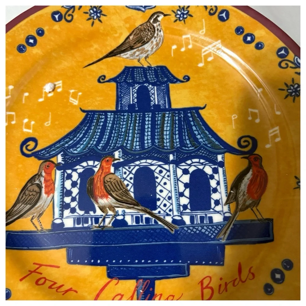 NIB Anthropologie Emily Maude 12 Days of Christmas 4 Calling Birds Dessert Plate